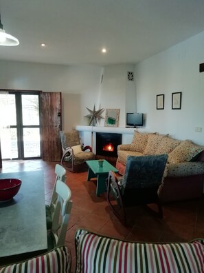 Televisión y chimenea 