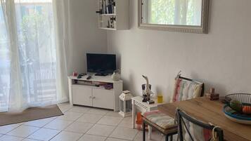 TV, lettore DVD, libri