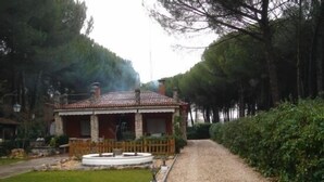 A rustic house with a tiled roof, surrounded by a gravel driveway and a well-maintained lawn. - Country house (full rental) Ribera El Duero for 6 people + 2camas suppl. (Traspinedo)