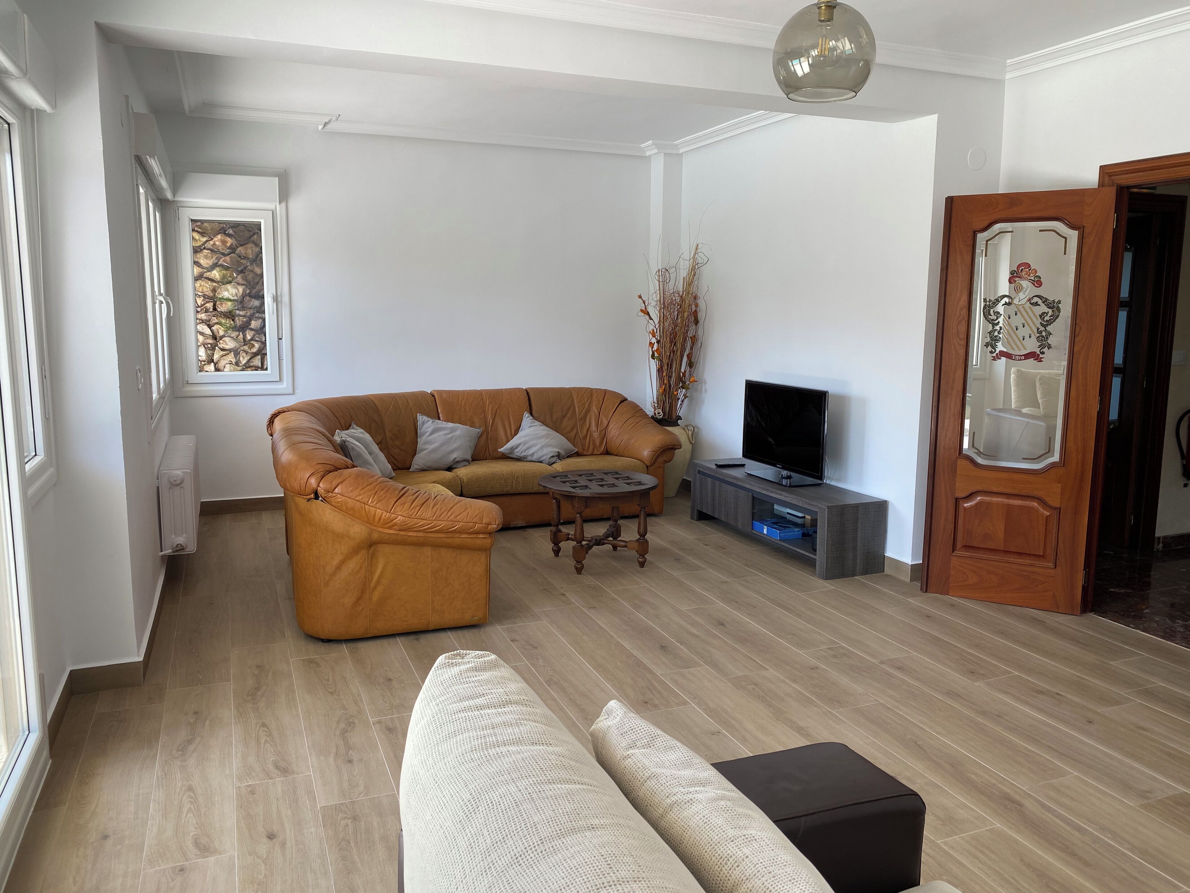 TV, caminetto, lettore DVD, libri