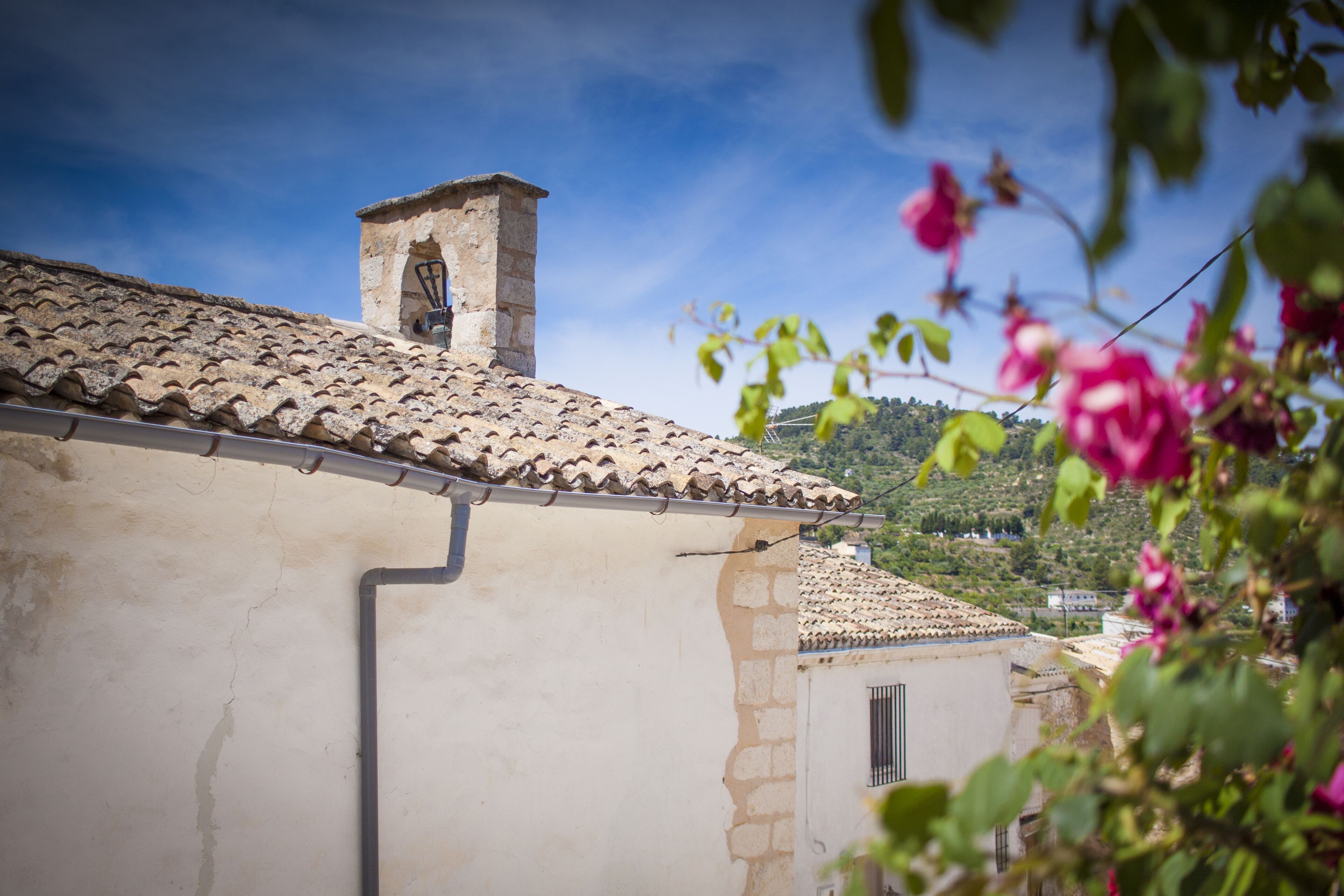 A building with a tiled roof and a bell tower.