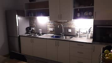 Frigorífico, microondas, horno y placa de cocina