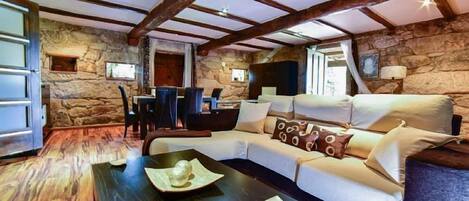 TV, fireplace, ping pong, books