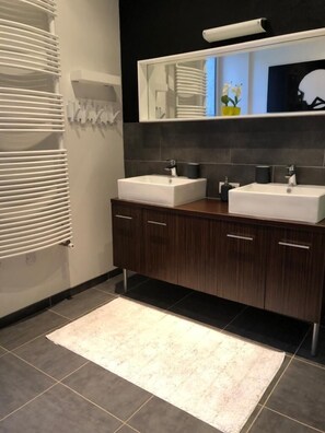 Dusche, Haartrockner, Handtücher, Toilettenpapier