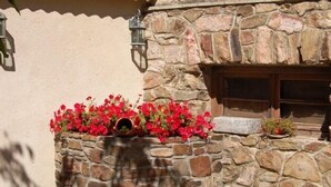 A stone exterior with a window and flower boxes. - Cottage Sunsets for 16 people (full rental) (Migueláñez)