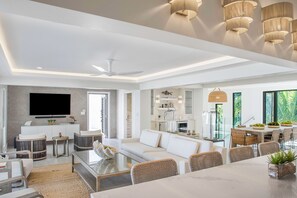 Smart TV, chimenea, videojuegos y reproductor de DVD 