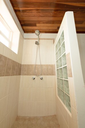 Shower, hair dryer, towels, soap - Sea Front Studio - AJI/pool/bikes/tours - One King Bedroom (San Pedro)