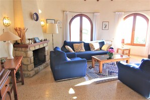 TV, fireplace