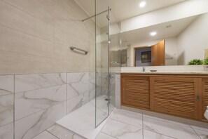 Bathtub, hair dryer, towels, soap