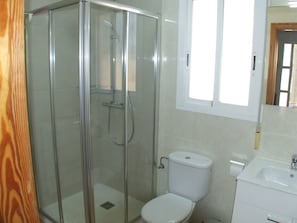 Ducha, secador de pelo, toallas, papel higiénico