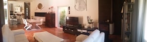 Smart TV, DVD player, books, music library