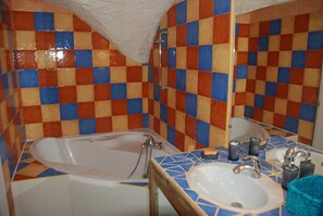 Hair dryer, towels, soap