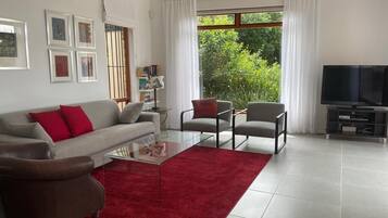 Una Smart TV, una chimenea, un reproductor estéreo