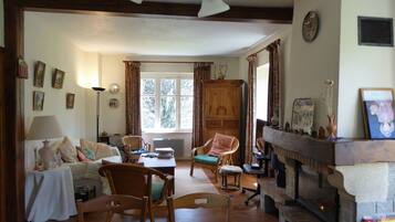 Fernseher, Kamin, DVD-Player, Bücher