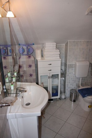 Een douche, een haardroger, handdoeken