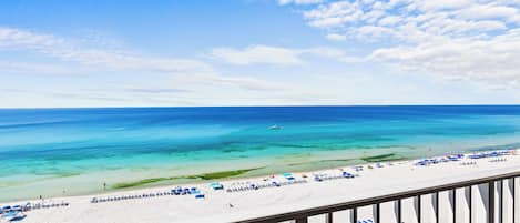 On the beach, sun loungers, beach towels