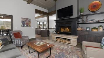 TV, fireplace, video games, stereo