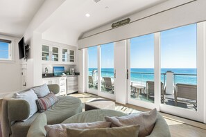 Flat-screen TV, fireplace, video games, DVD player