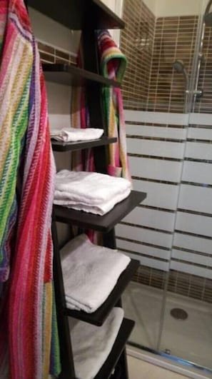 Dusche, Haartrockner, Bidet, Handtücher
