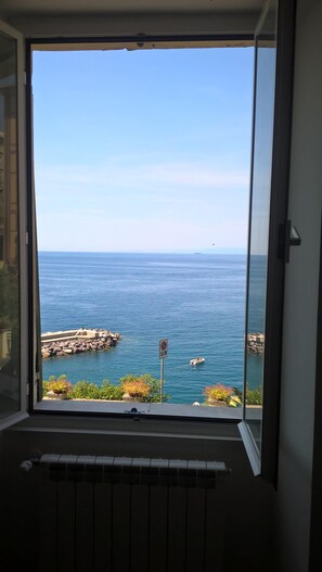 Enjoy breathtaking views of the water from this room's expansive window.