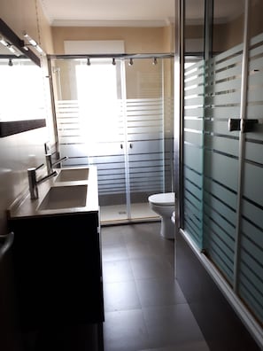 Combined shower/tub, hair dryer, bidet, towels - Luxury apartment in the center of Logroño (Logroño, La Rioja)