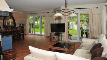 TV, fireplace, DVD player, books