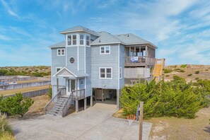 Exterior - Oceanfront Home in Salvo with Hot Tub, Basketball, Grill, and TVs (Salvo)