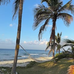 On the beach, sun-loungers, beach towels