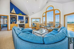 TV, DVD player, foosball, video library