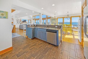 Fridge, microwave, oven, stovetop - Premier Oceanfront Dog Friendly w/ Pool, Hot Tub, EV Charger, Elevator, Theater (Rodanthe)
