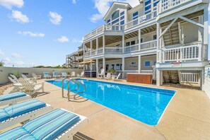 Outdoor pool, a heated pool - Premier Oceanfront Dog Friendly w/ Pool, Elevator, Hot Tub, Theater & Game Rooms (Hatteras)