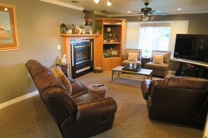 Smart TV, DVD player, video library, stereo