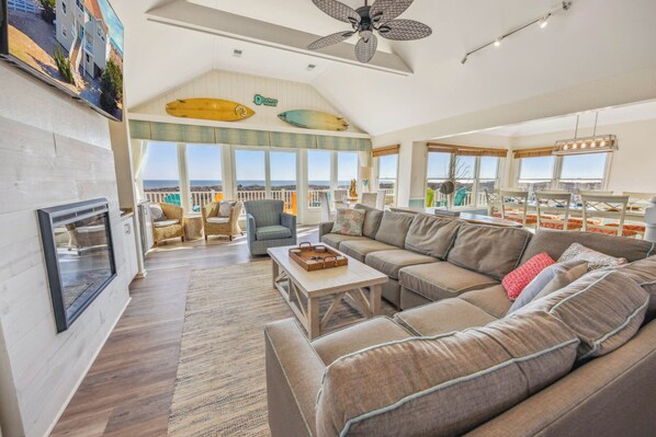 Smart TV, fireplace, DVD player