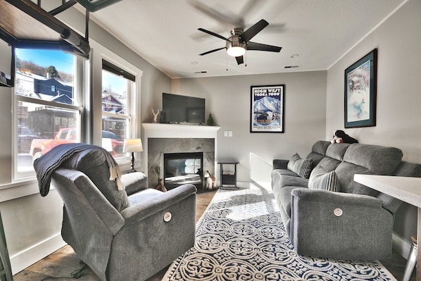TV, fireplace