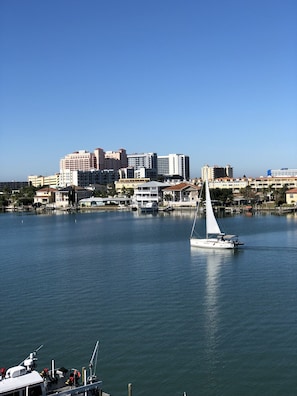 Enjoy waterfront views of the city skyline from this serene retreat.