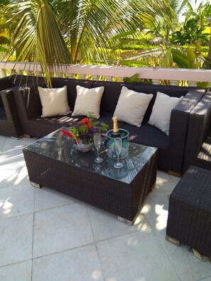 Terrace/patio - Superb mansion with views over the blue Carribean. (Priory)