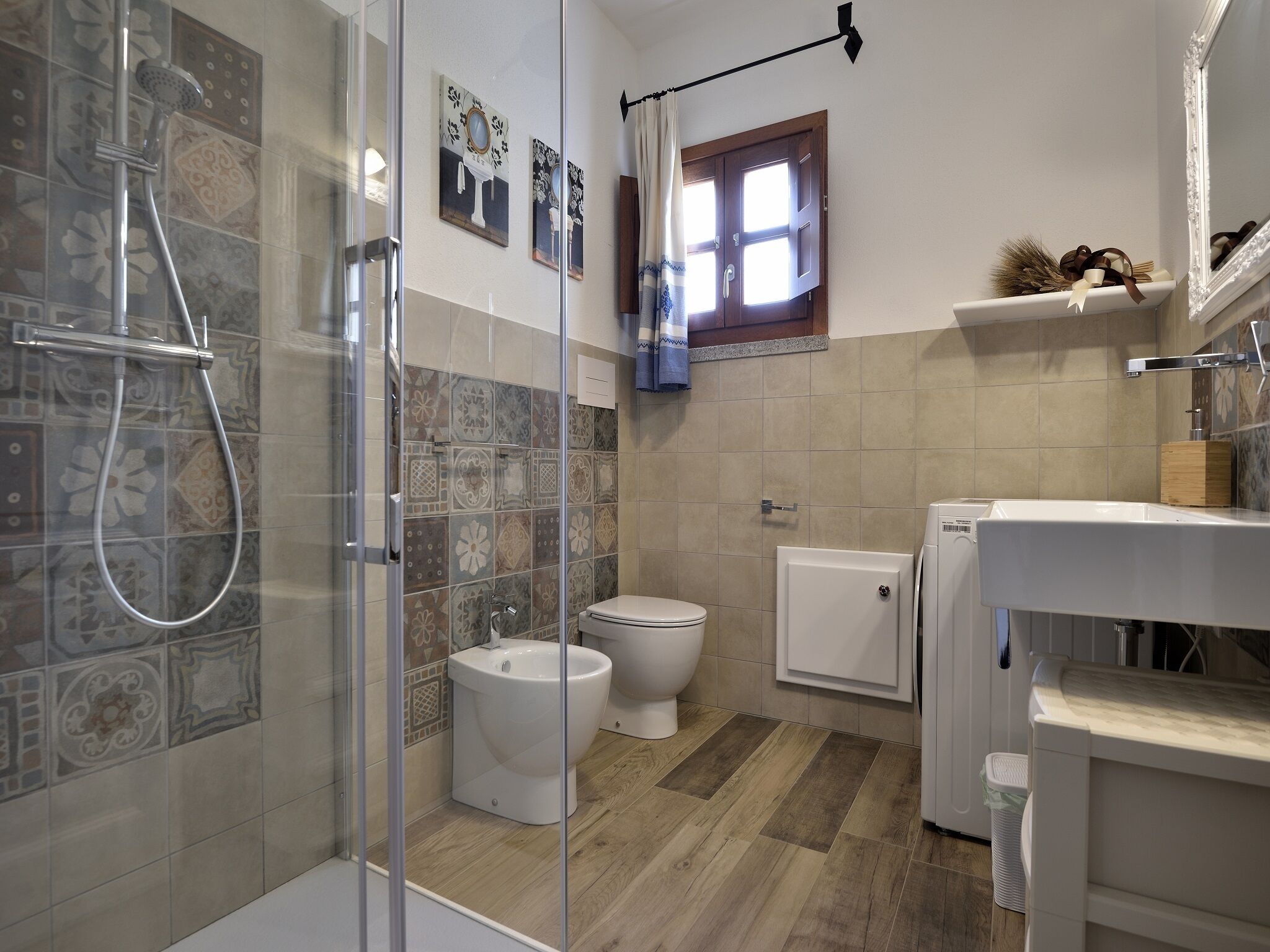 Bedroom with double bed, veranda with view