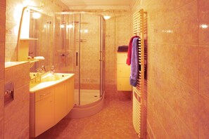 Regadera, secadora de cabello, toallas, papel de baño