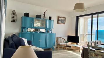 TV, DVD player, books