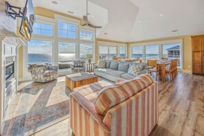 Smart TV, fireplace, table football