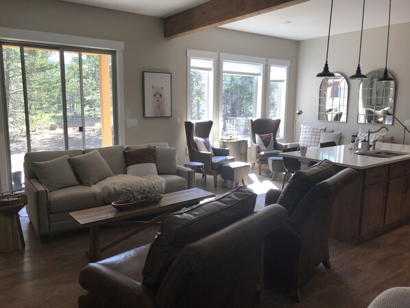Smart TV, fireplace, video games, stereo