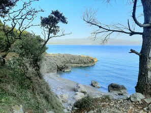 Beach nearby, sun loungers