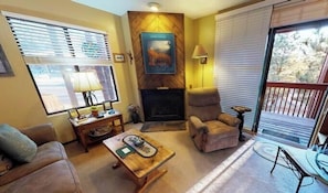 TV, fireplace
