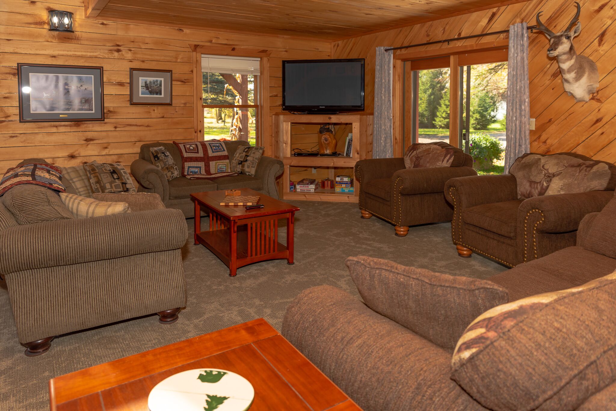 Smart TV, fireplace, DVD player, books