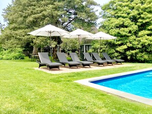 Outdoor pool, a heated pool - Cedargate the East End's 1830's Seaside Farmhouse (East Moriches)