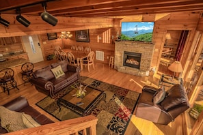 TV, fireplace, foosball