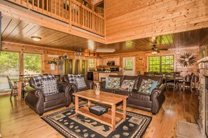 TV, fireplace, video games, table football