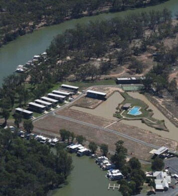 Aerial view of house and river