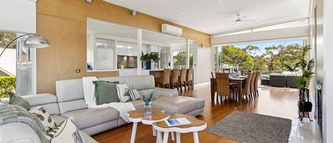 テレビ、暖炉、DVD プレーヤー