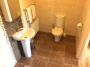 A bathroom with a sink, toilet, and a radiator.